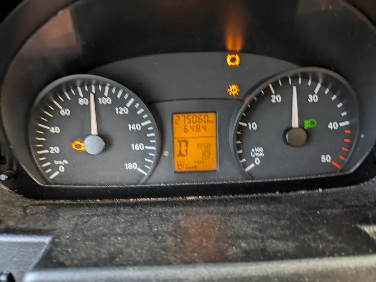 Dashboard warning lights on in the car.