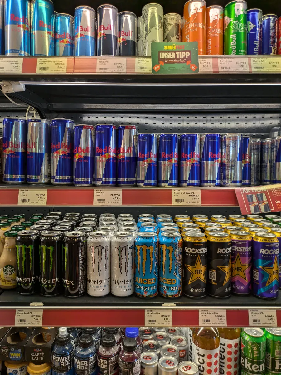 Energy drinks in the fridge