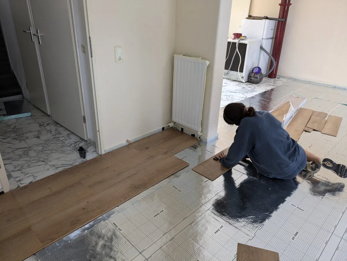 Sophia concentrated on the floor in the living room